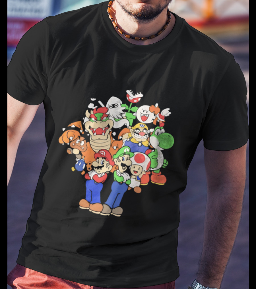Super Mario Brothers Characters Bowser Yoshi Luigi Toad Wario Bowser Jr. Retro Gaming T-Shirt