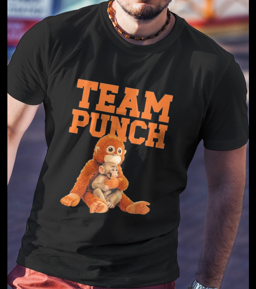 Team Punch Monkey Hugging Plush Toy T-Shirt