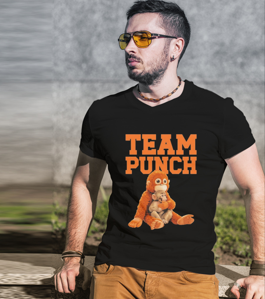 Team Punch Monkey Hugging Plush Toy T-Shirt