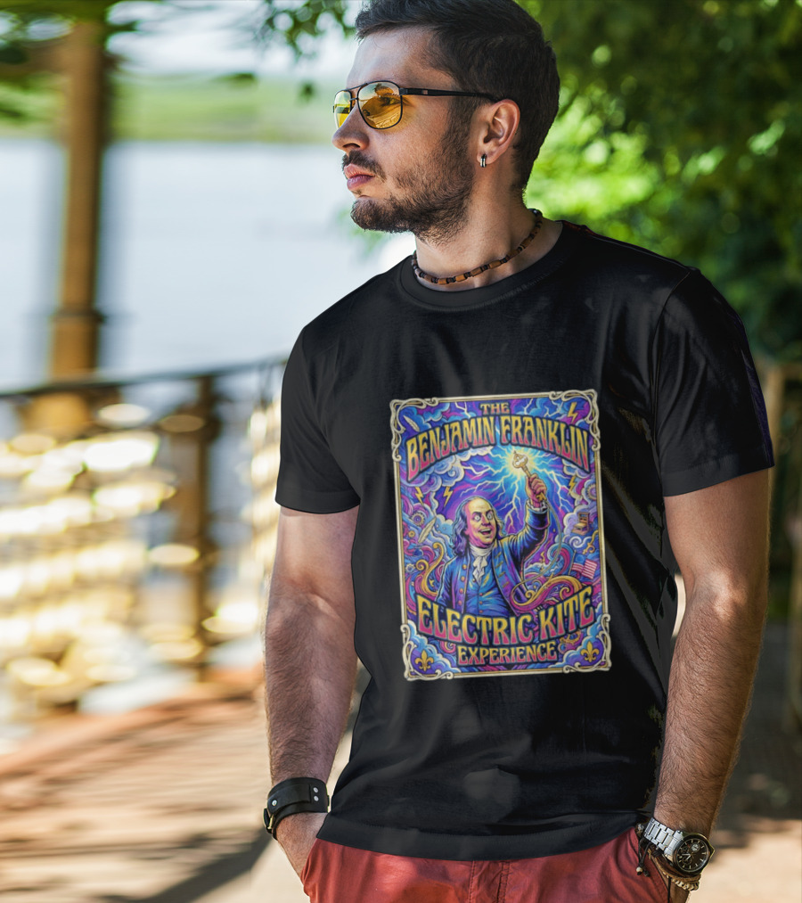 The Benjamin Franklin Electric Kite Experience Vibrant Lightning Adventure T-Shirt