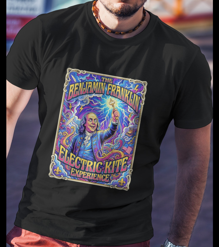 The Benjamin Franklin Electric Kite Experience Vibrant Lightning Adventure T-Shirt