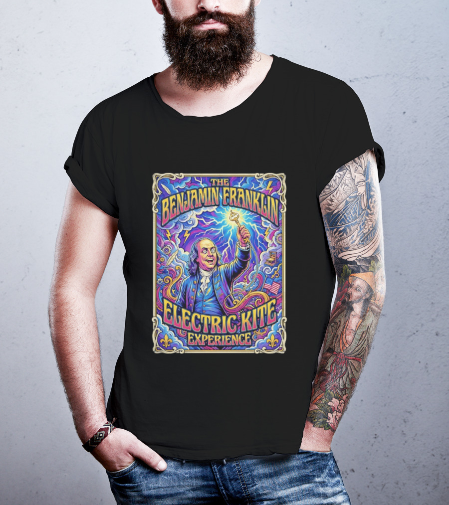 The Benjamin Franklin Electric Kite Experience Vibrant Lightning Adventure T-Shirt