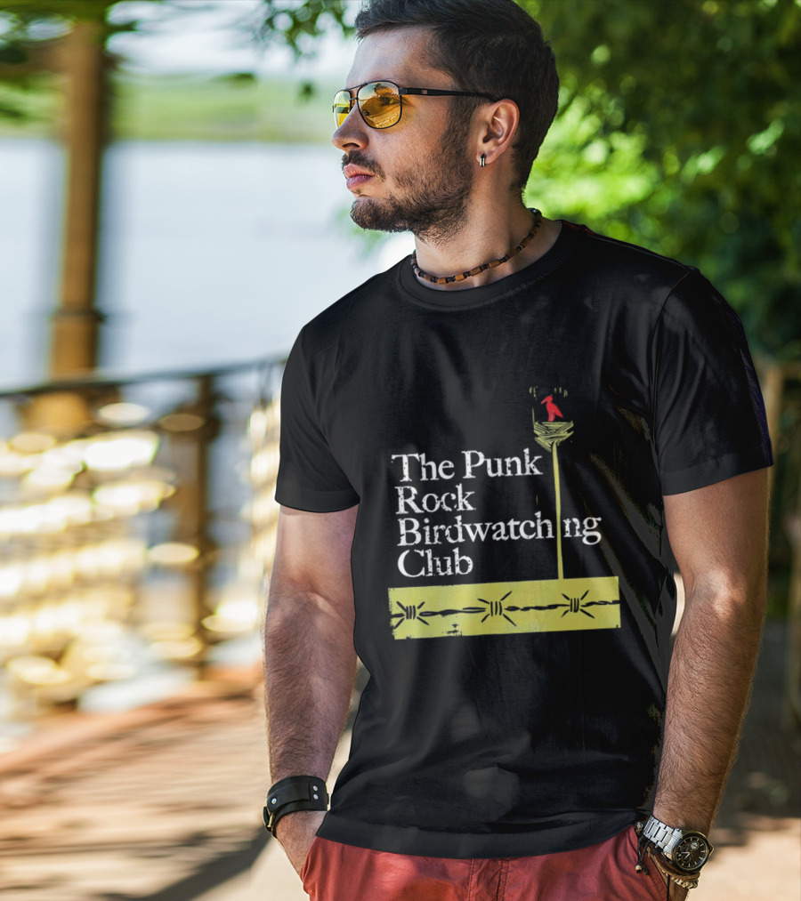 The Punk Rock Bird Ing Club Red Bird Perched On Column T-Shirt