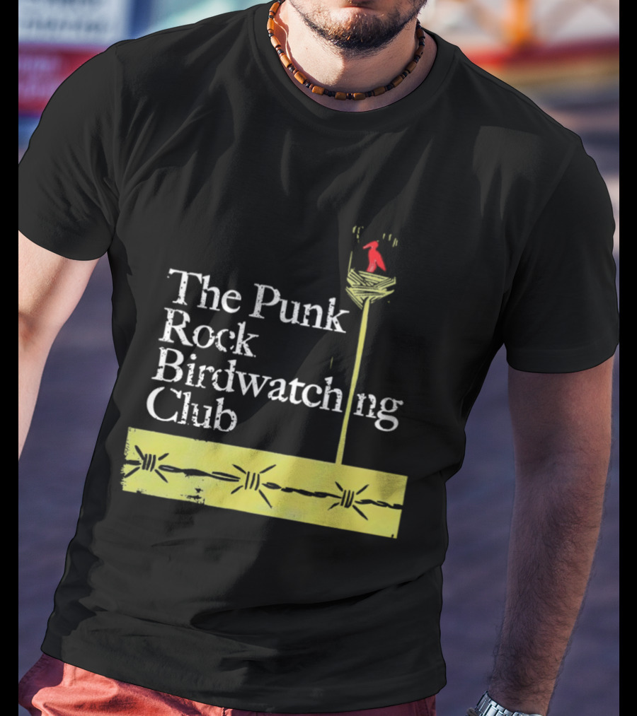 The Punk Rock Bird Ing Club Red Bird Perched On Column T-Shirt