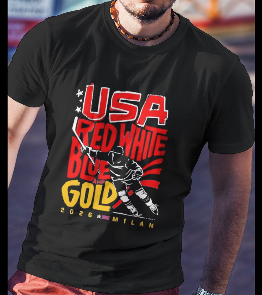 USA Hockey Red White Blue Gold 2026 Milan Sports Event T-Shirt