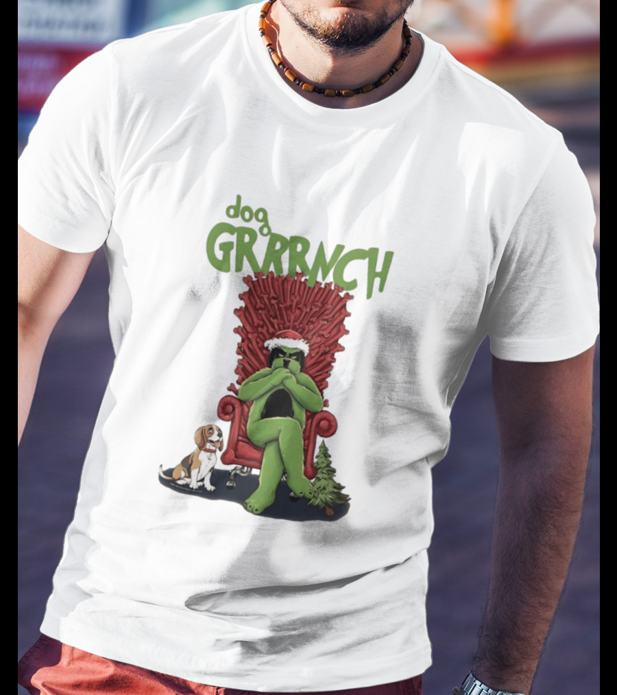 Dog GRRRINCH Christmas Throne Santa Hat Beagle T-Shirt