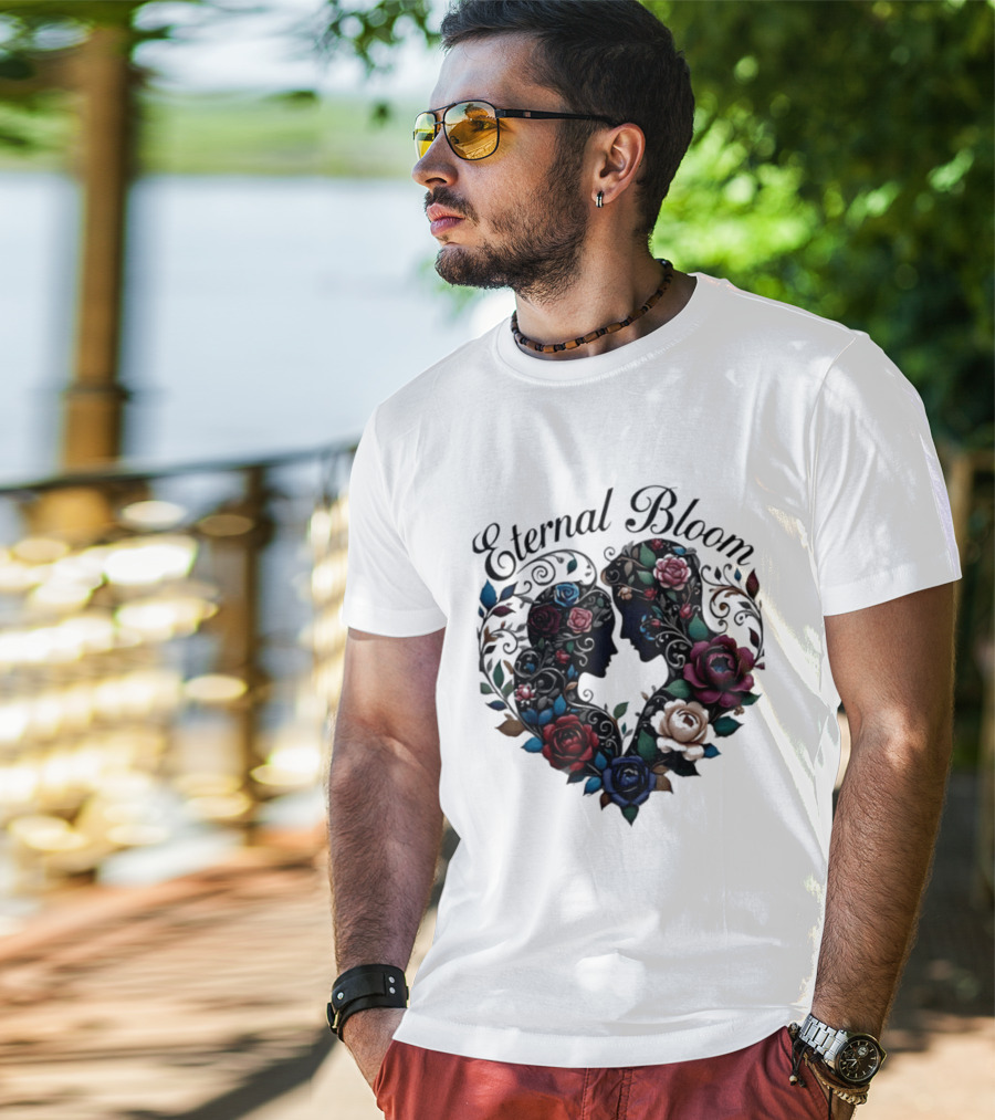 Eternal Bloom Floral Heart Silhouette Valentine Roses T-Shirt