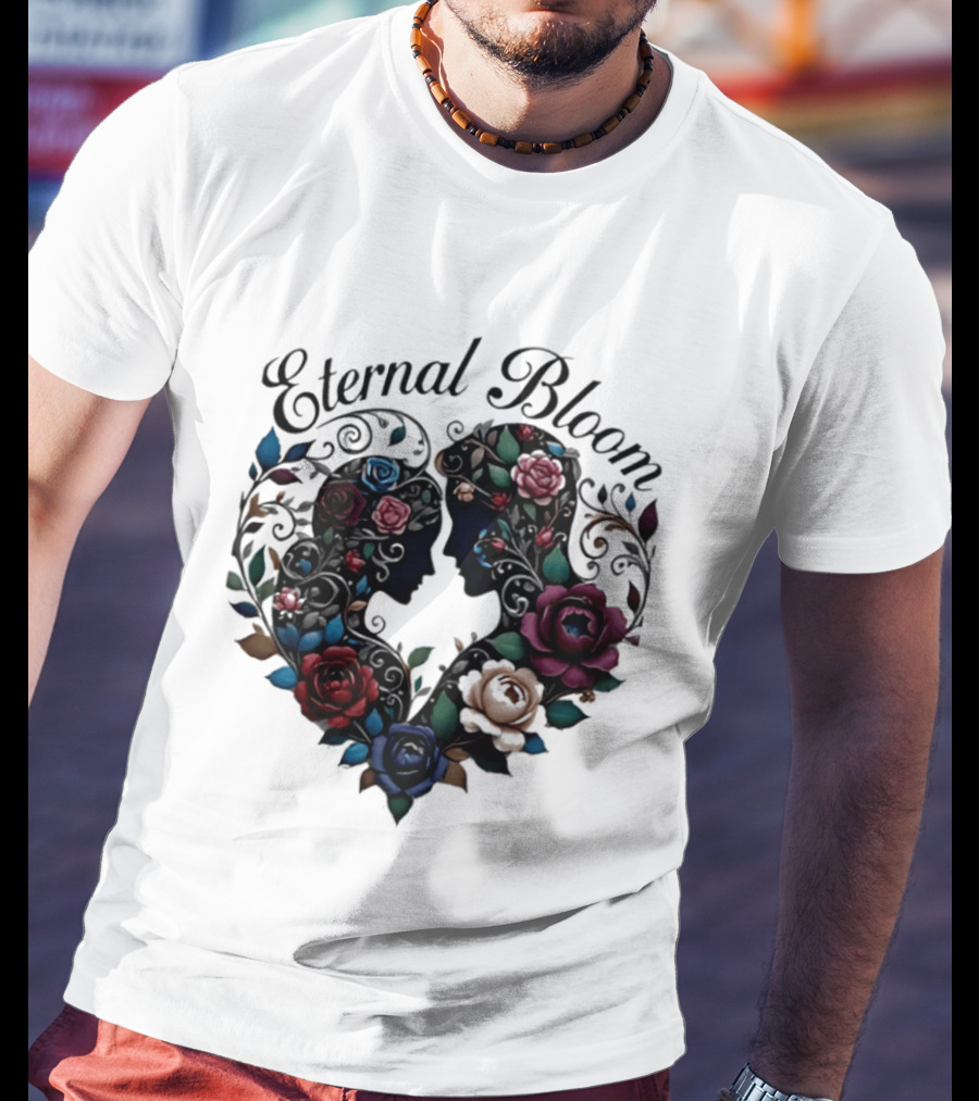 Eternal Bloom Floral Heart Silhouette Valentine Roses T-Shirt