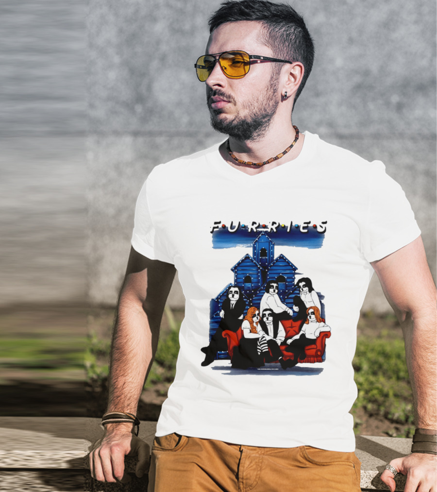 Furries Friends Group Sitting In Front Of Blue Houses T-Shirt