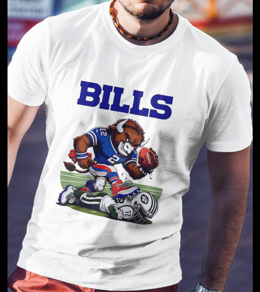 Buffalo Bills Dominating New York Jets Rivalry NFL Mascot Showdown T-Shirt