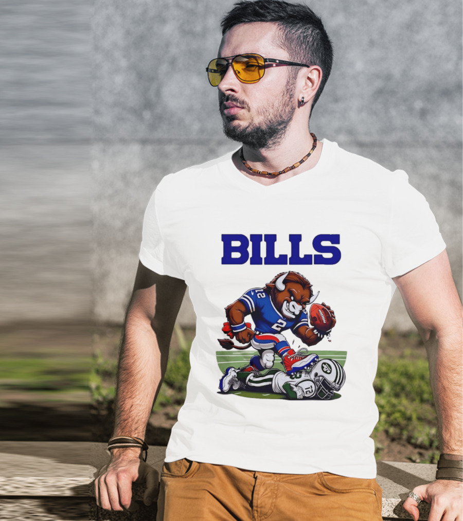 Buffalo Bills Dominating New York Jets Rivalry NFL Mascot Showdown T-Shirt