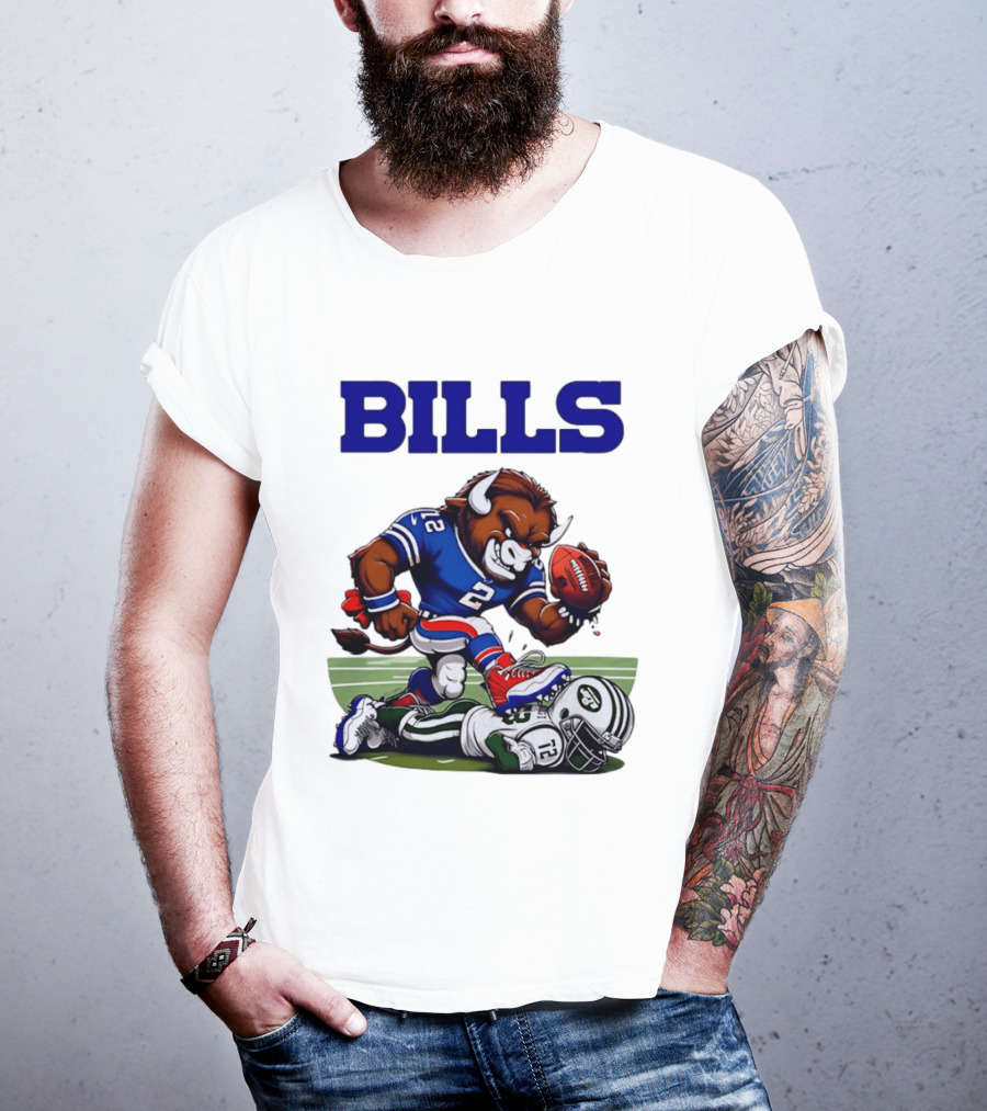 Buffalo Bills Dominating New York Jets Rivalry NFL Mascot Showdown T-Shirt
