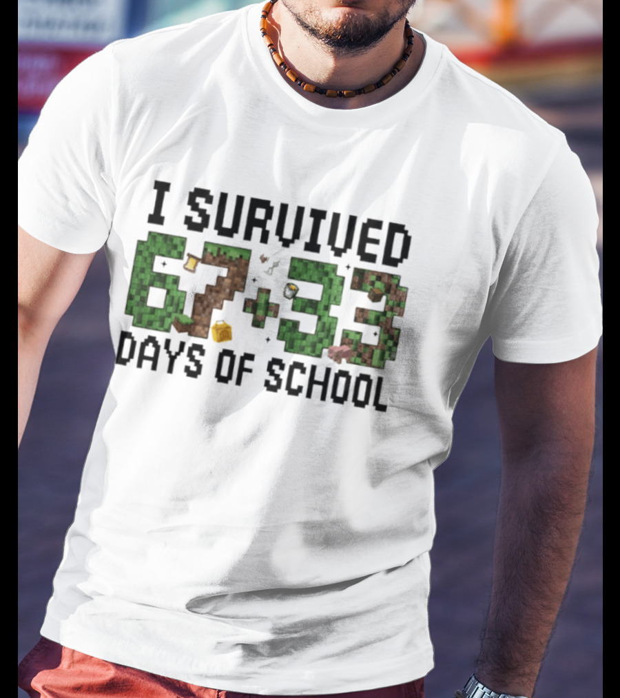 I Survived 67 Plus 33 Days Of School Minecraft Style Blocks T-Shirt