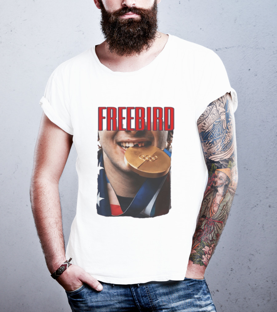 Jack Hughes Freebird Golden Smile Olympic Medal Bite T-Shirt