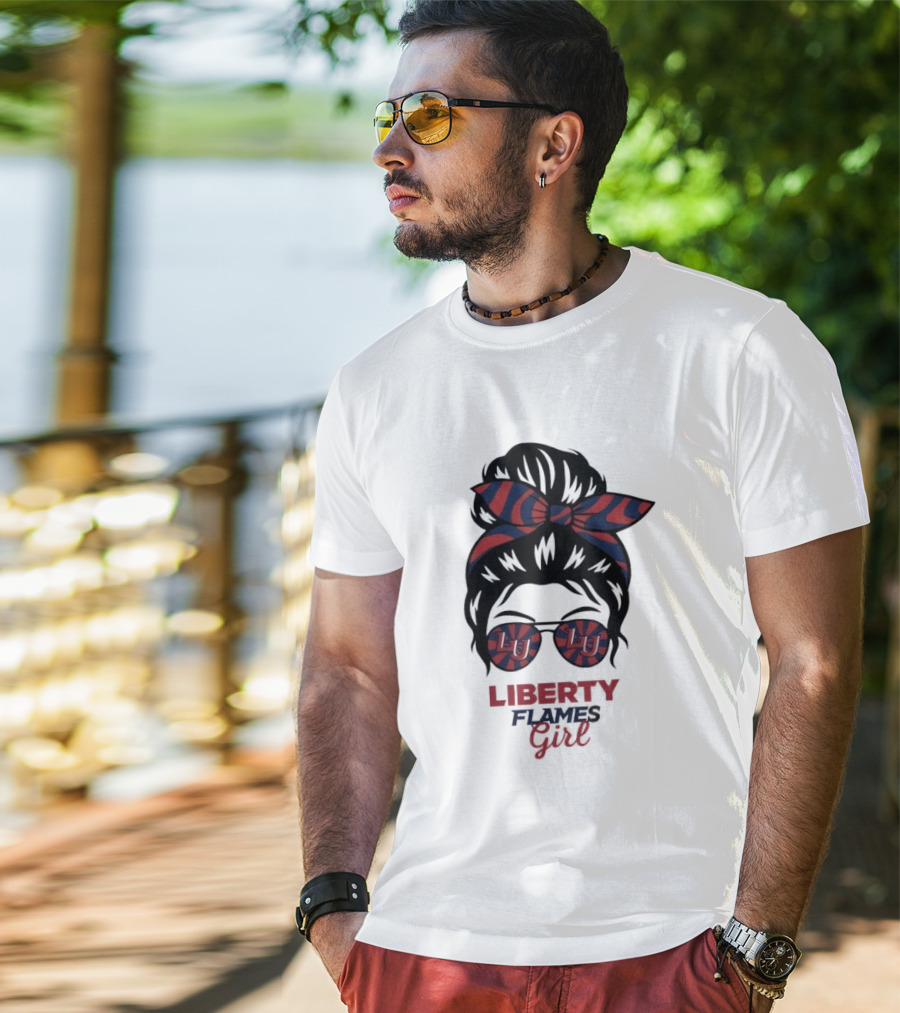 Liberty Flames LU Messy Bun Glasses Bow T-Shirt