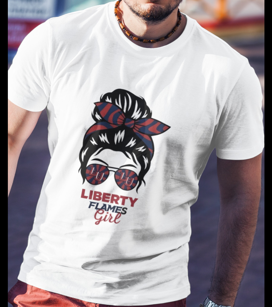 Liberty Flames LU Messy Bun Glasses Bow T-Shirt