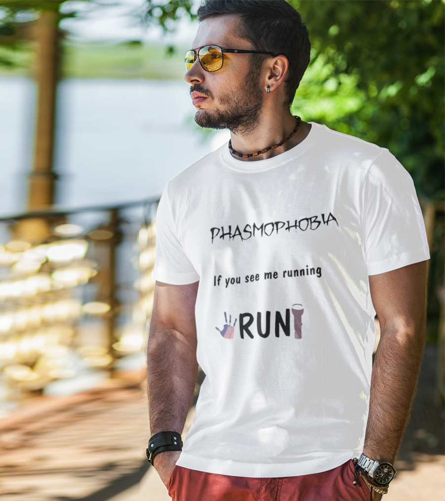 Phasmophobia If You See Me Running Run Flashlight Handprint T-Shirt