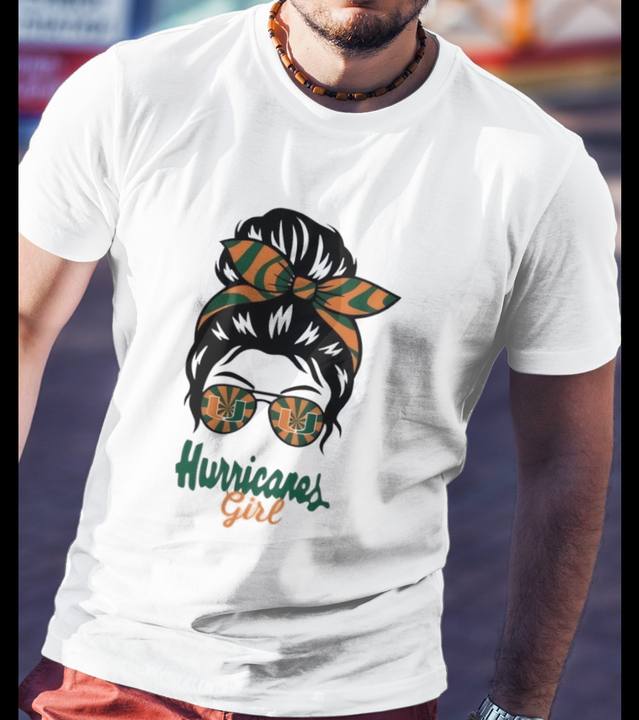 Hurricanes Girl Messy Bun Glasses Bow Fan Gear T-Shirt