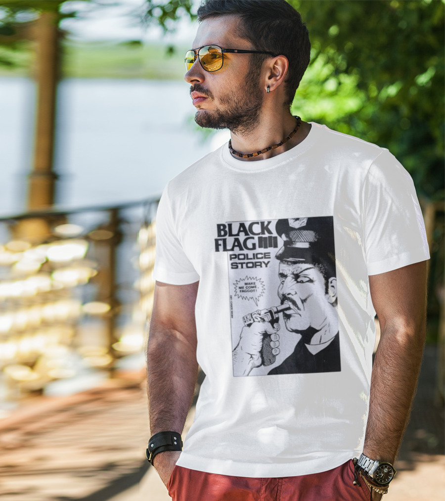 Black Flag Police Story Make Me Come OKC's Finest Raymond Pettibon Two Eagles Keepsake T-Shirt