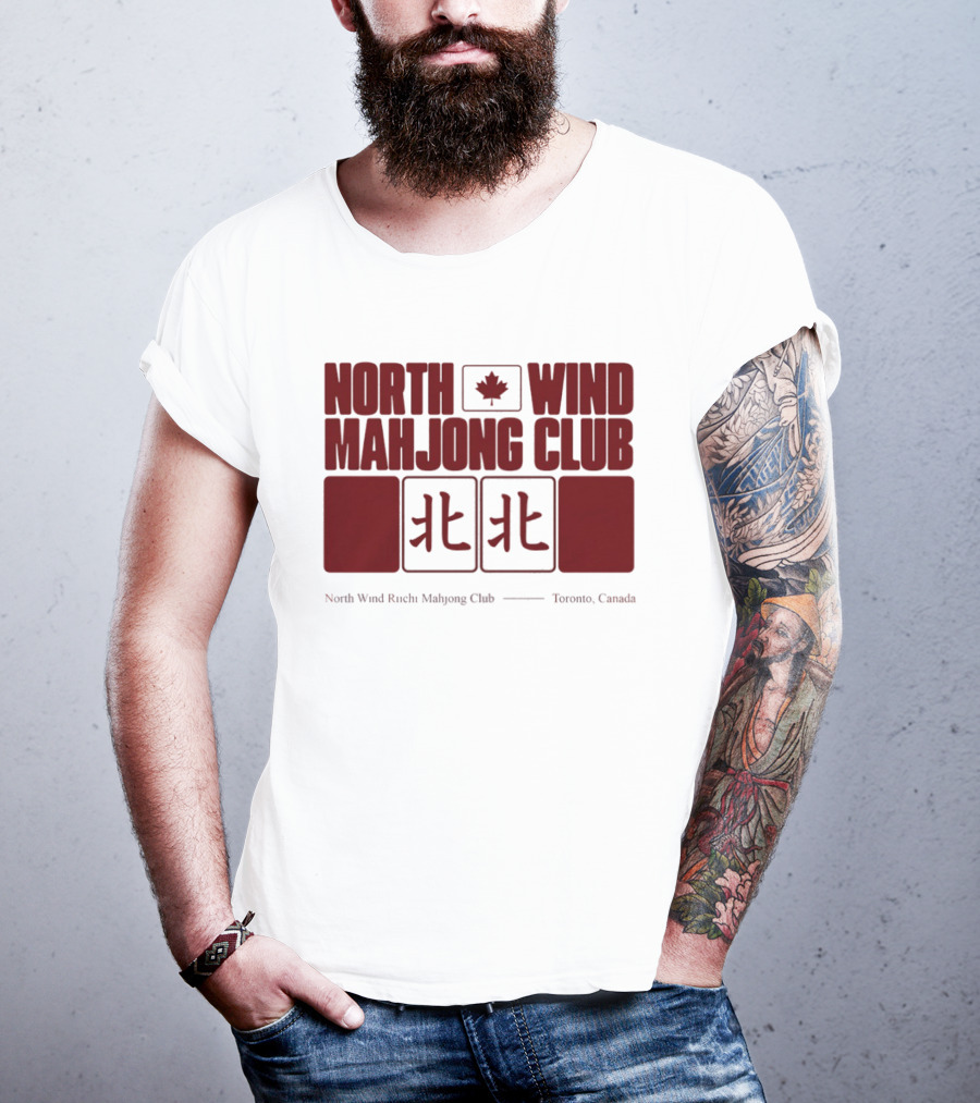 North Wind Mahjong Club Toronto Canada Maple Leaf Symbol Chinese Characters T-Shirt