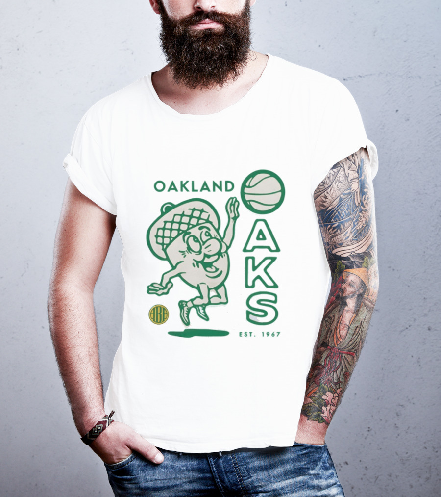 Oakland Oaks ABA 1967 Basketball Cartoon Acorn T-Shirt