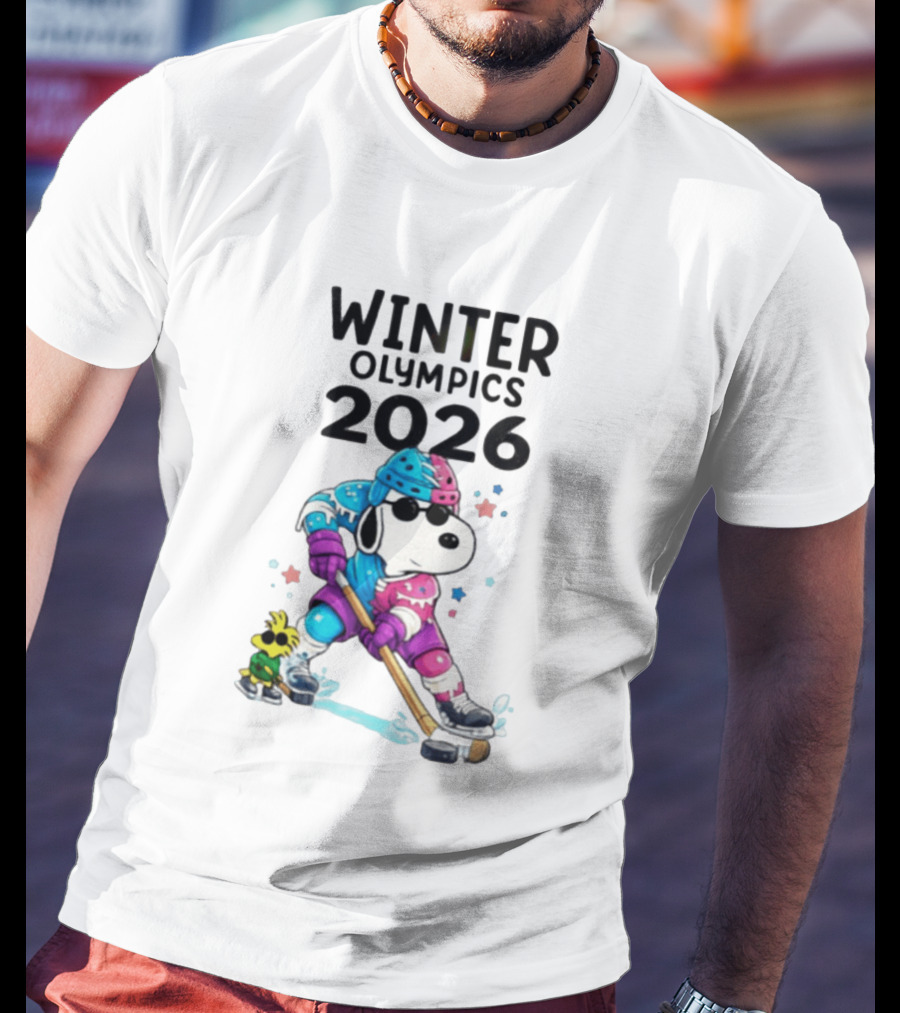 Snoopy Woodstock Winter Olympics 2026 Ice Hockey Milano Cortina T-Shirt