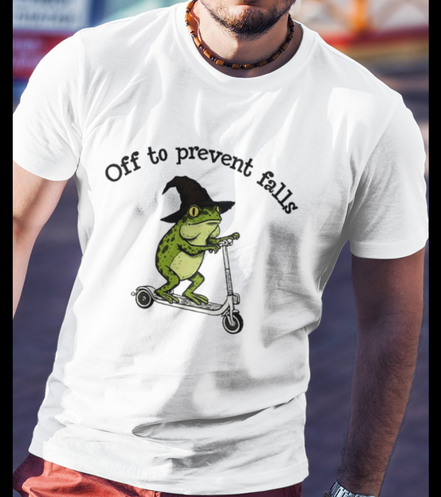 Off To Prevent Falls Frog Scooter Witch Hat Fun Physical Therapy T-Shirt