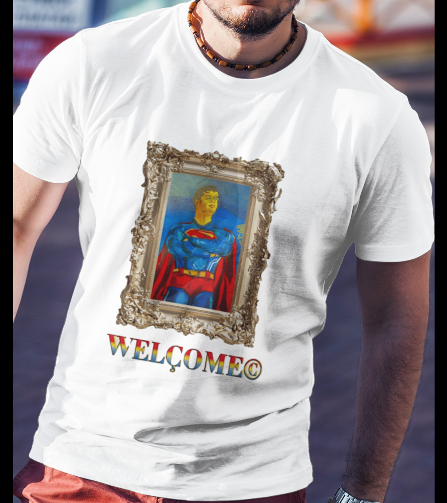 Superpunk Welcome Superman Iconic Gold Frame T-Shirt