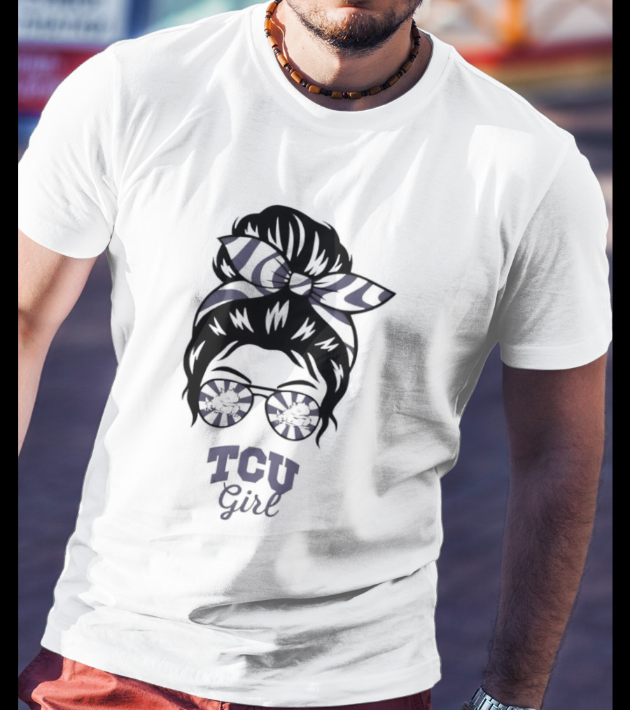 TCU Girl Messy Bun Glasses Horned Frogs T-Shirt