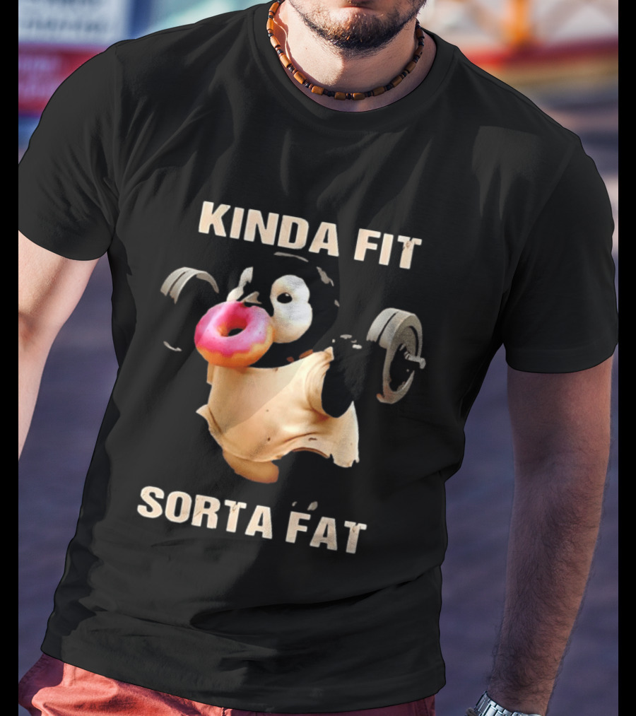 Kinda Fit Sorta Fat Penguin Deadlift Donut Fitness Humor T-Shirt