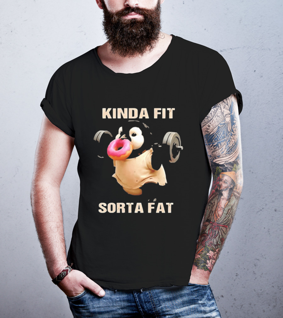 Kinda Fit Sorta Fat Penguin Deadlift Donut Fitness Humor T-Shirt