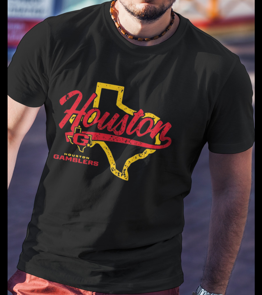 Houston Gamblers Texas Map Script T-Shirt
