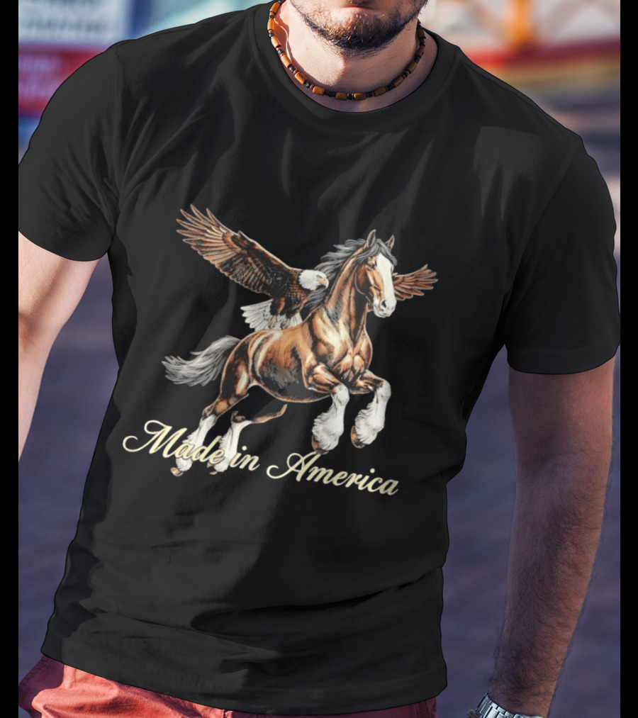 Made In America Bald Eagle And Horse Majestic Symbolism T-Shirt