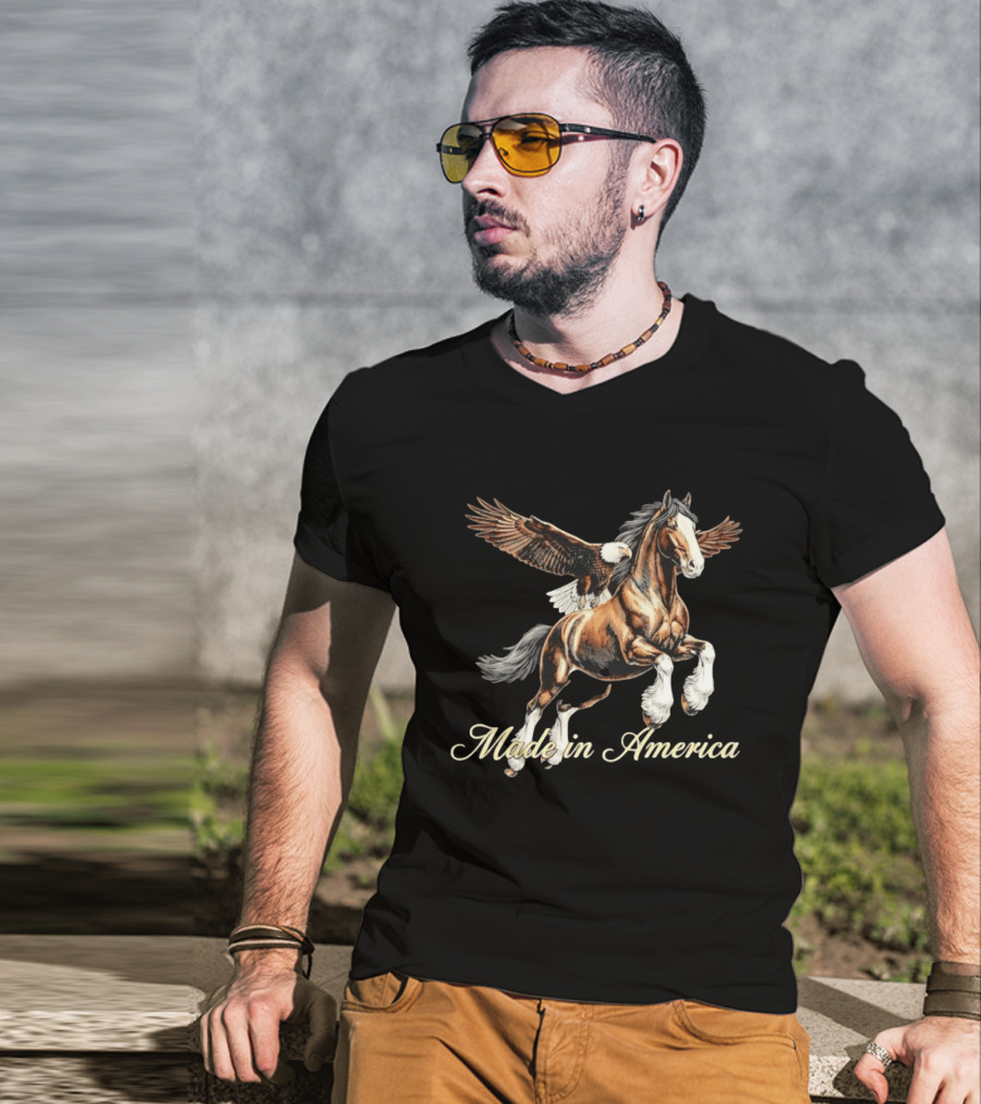 Made In America Bald Eagle And Horse Majestic Symbolism T-Shirt