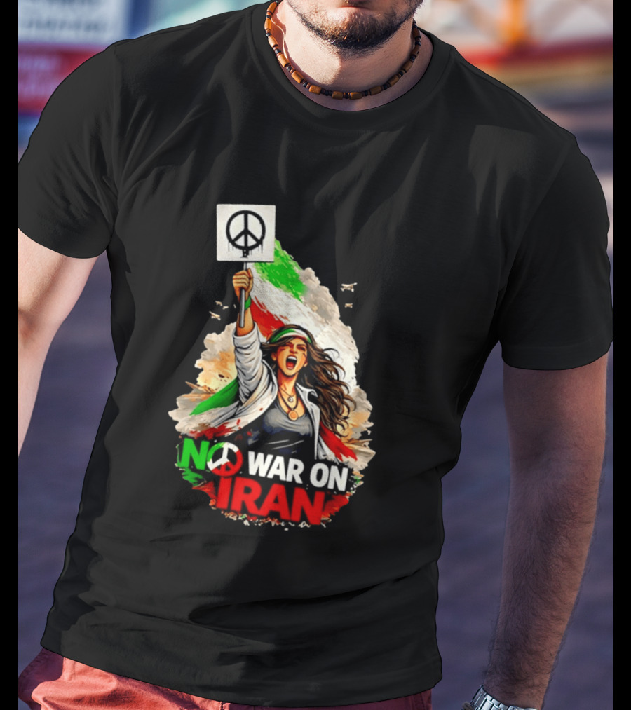 No War On Iran Protest Peace Sign Waving Woman T-Shirt