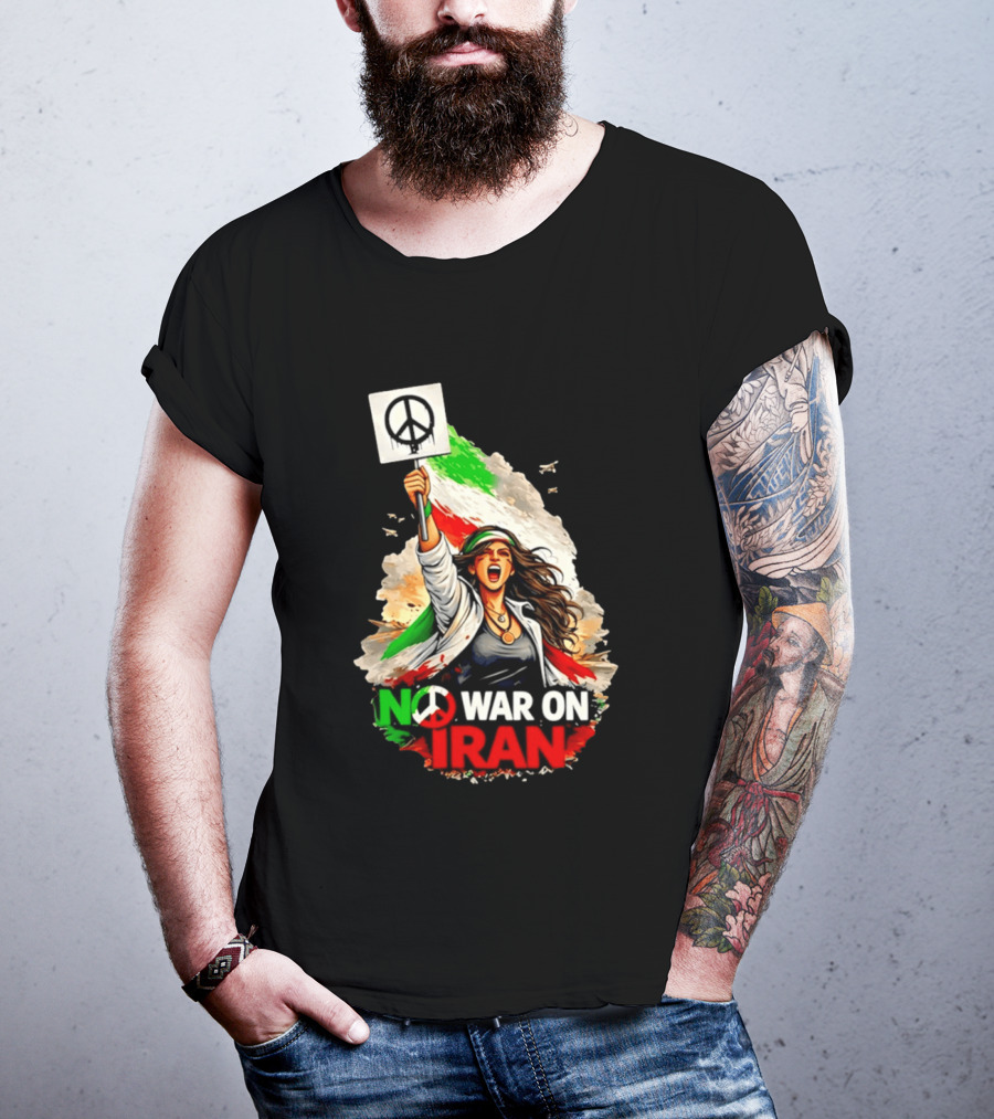 No War On Iran Protest Peace Sign Waving Woman T-Shirt
