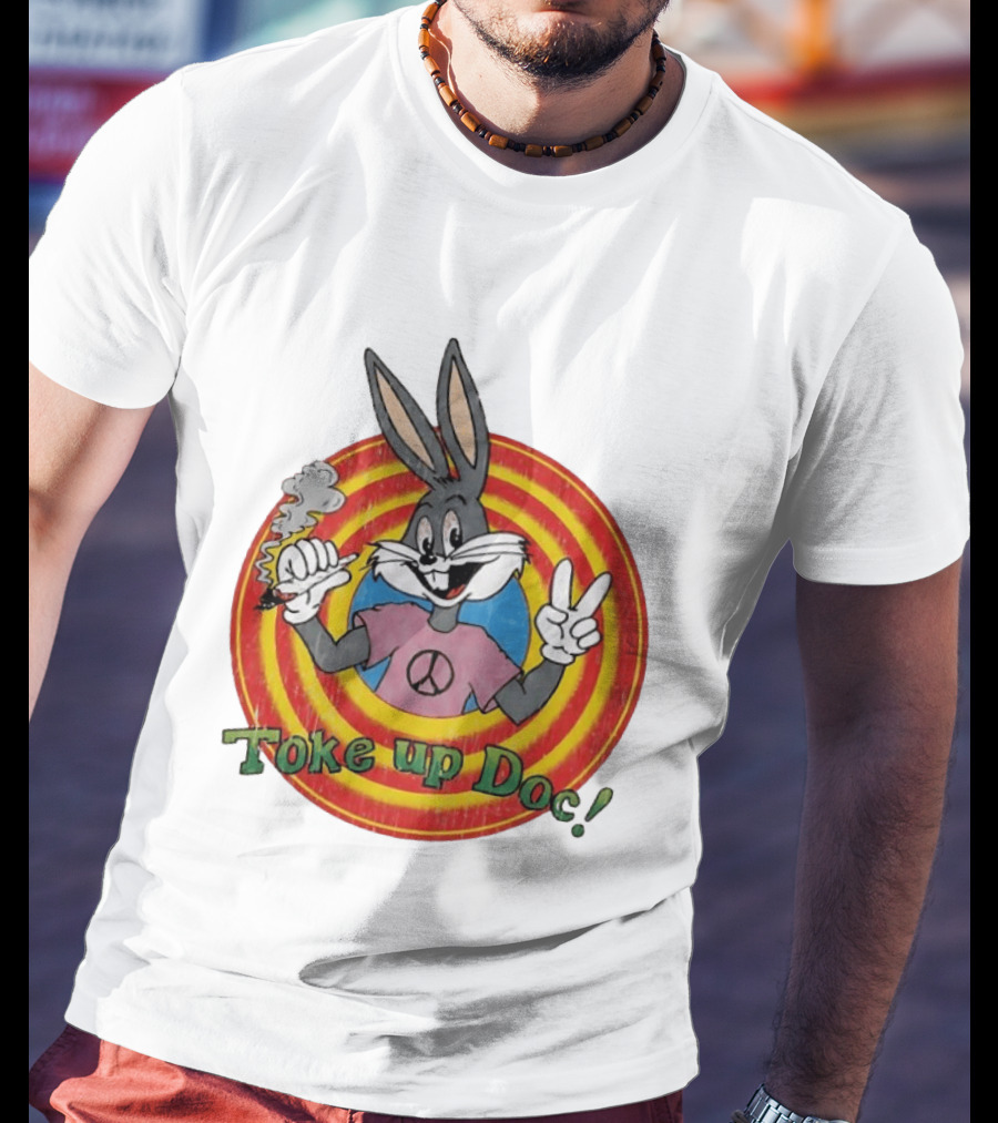 Bugs Bunny Looney Tunes Toke Up Doc Peace Sign Smoking Retro Groovy T-Shirt