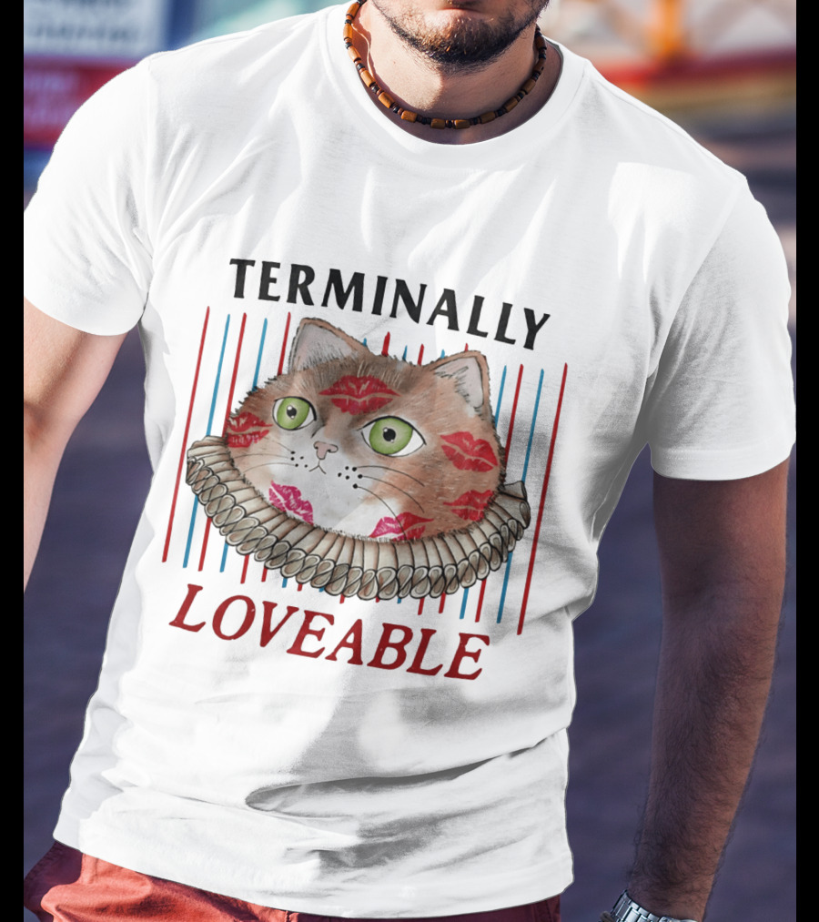 Terminally Loveable Cat With Lipstick Kisses And Collar T-Shirt