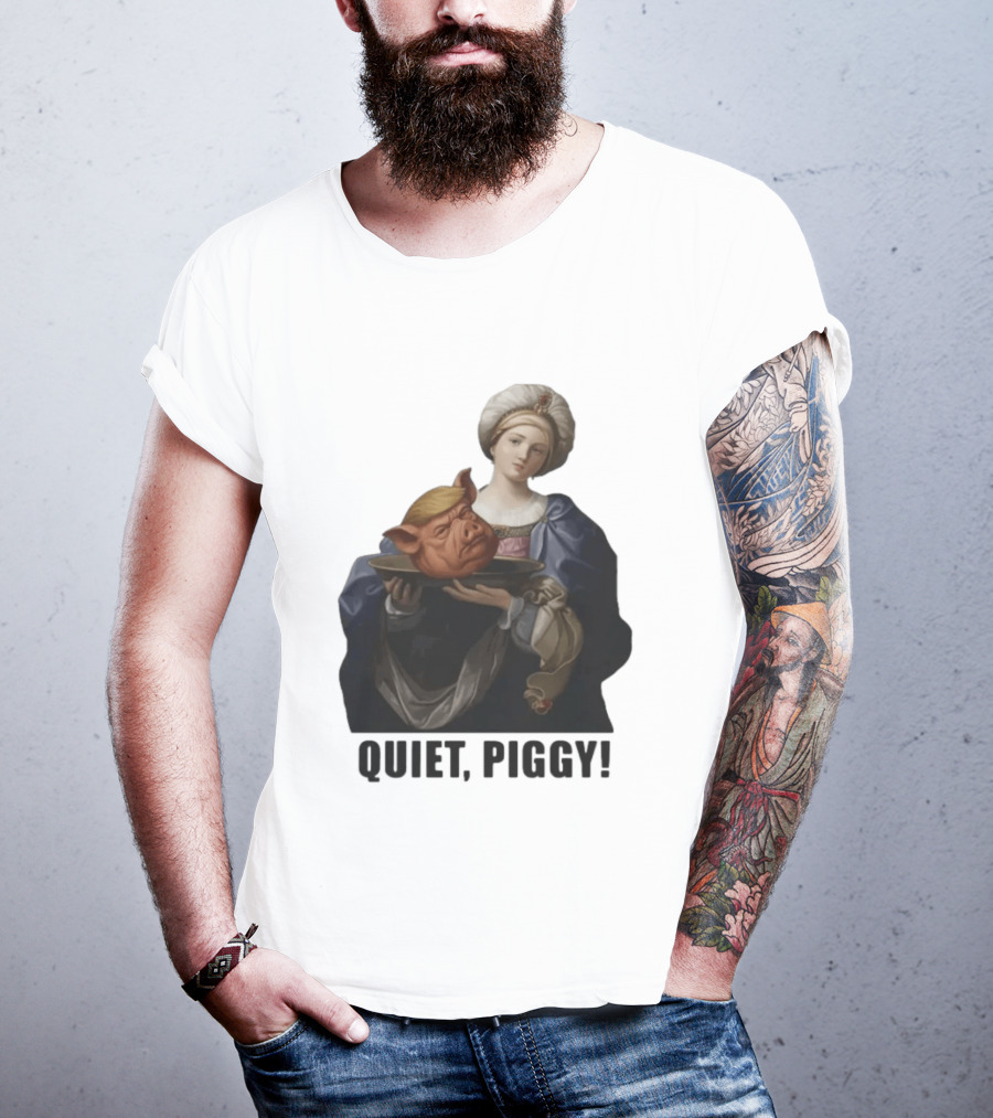 Original Saint Holding Pig Head Quiet Piggy Anti Trump T-Shirt