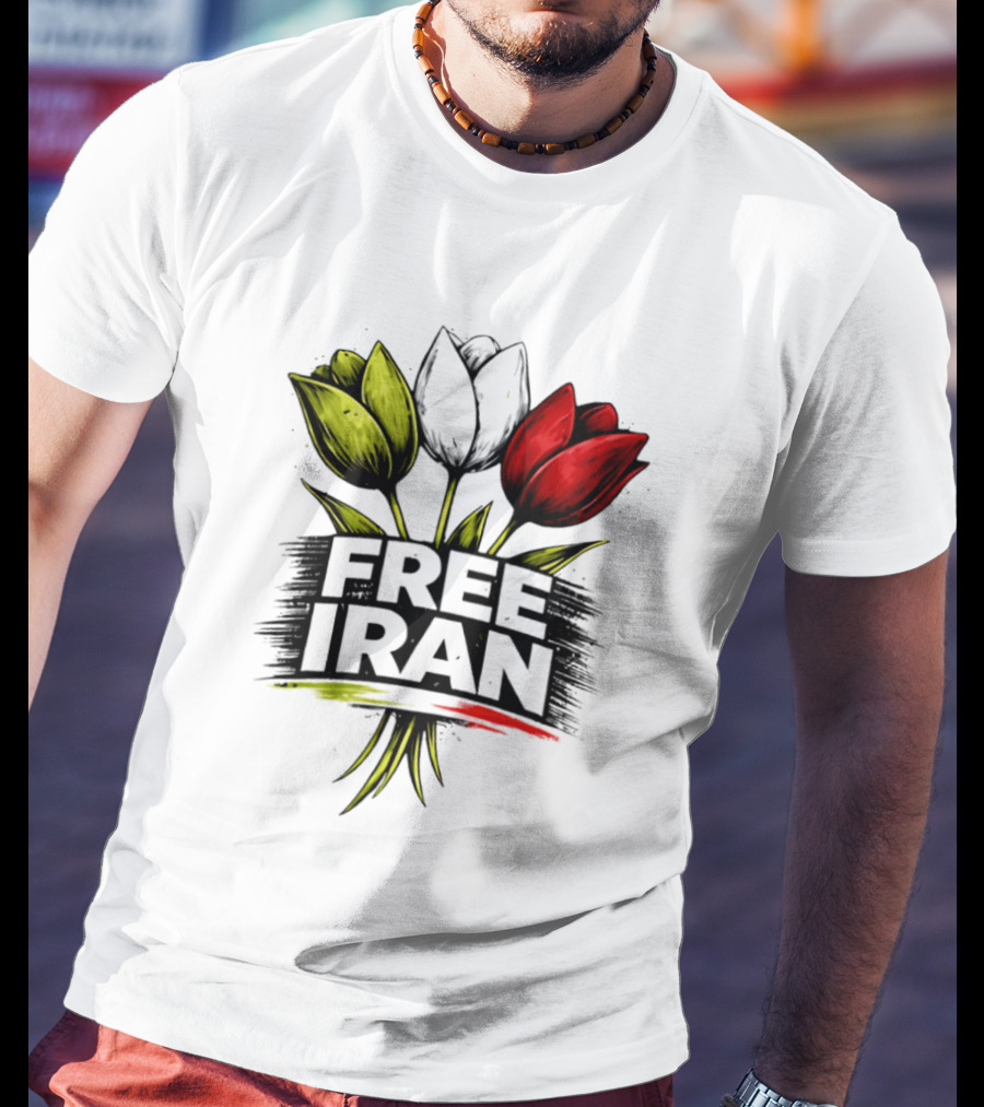Free Iran Tulips Artwork Bold Protest T-Shirt