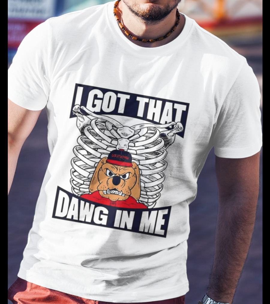 I Got That Dawg In Me Cartoon Southpaw Ribcage Motif T-Shirt