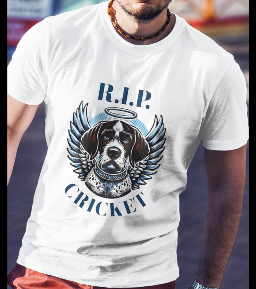 RIP Cricket Halo Angel Wings Dog Memorial T-Shirt