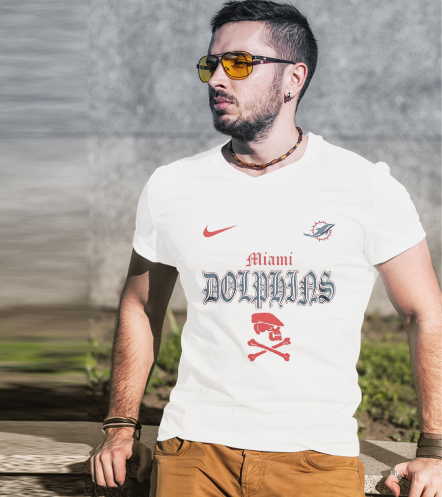 Miami Dolphins Dropkick Murphys Skull Nike NFL Collaboration T-Shirt