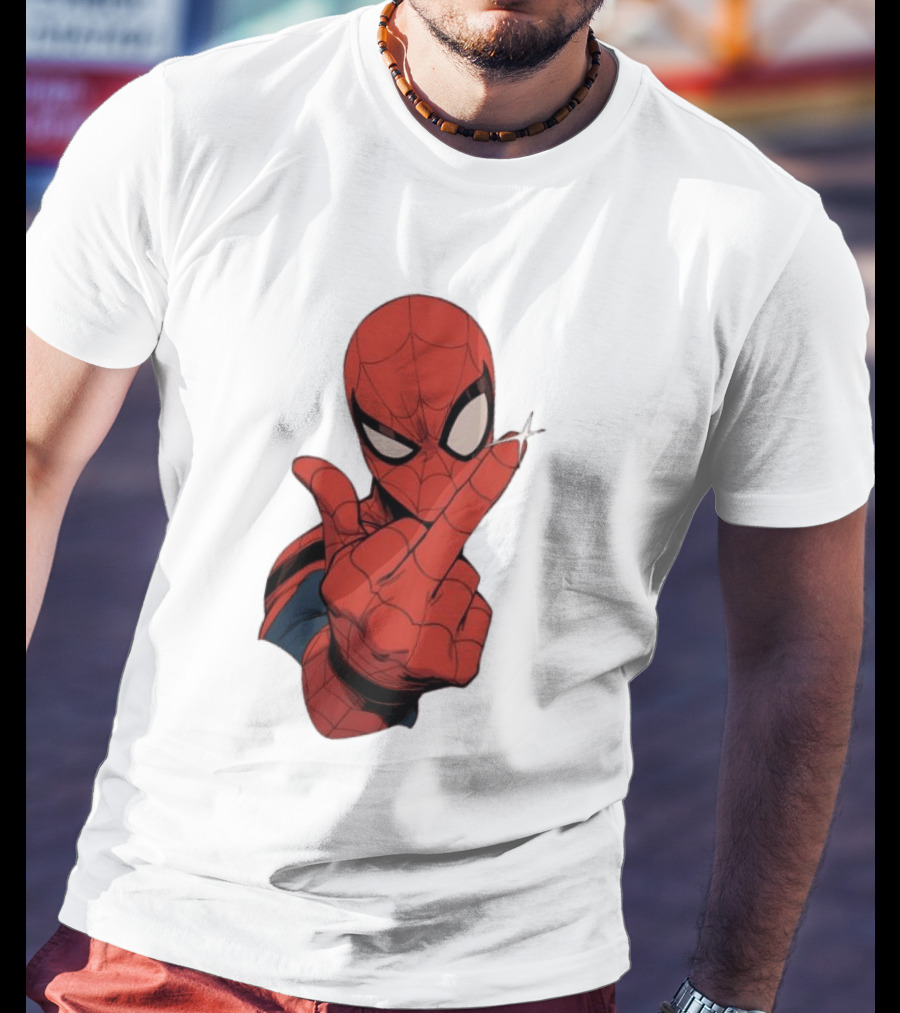 Spider Man Middle Finger Gesture Superhero Iconic Pose T-Shirt