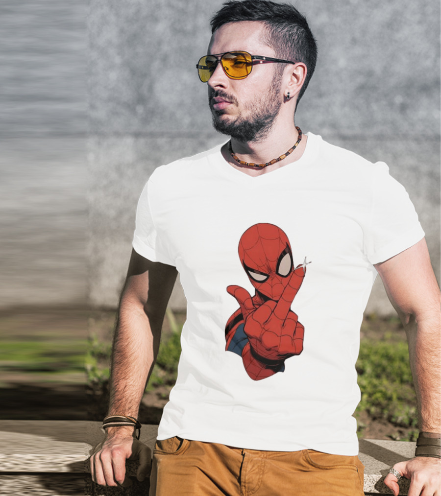 Spider Man Middle Finger Gesture Superhero Iconic Pose T-Shirt