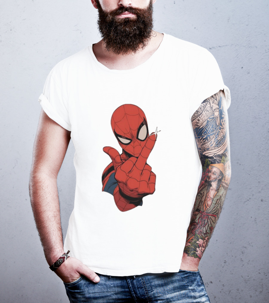 Spider Man Middle Finger Gesture Superhero Iconic Pose T-Shirt