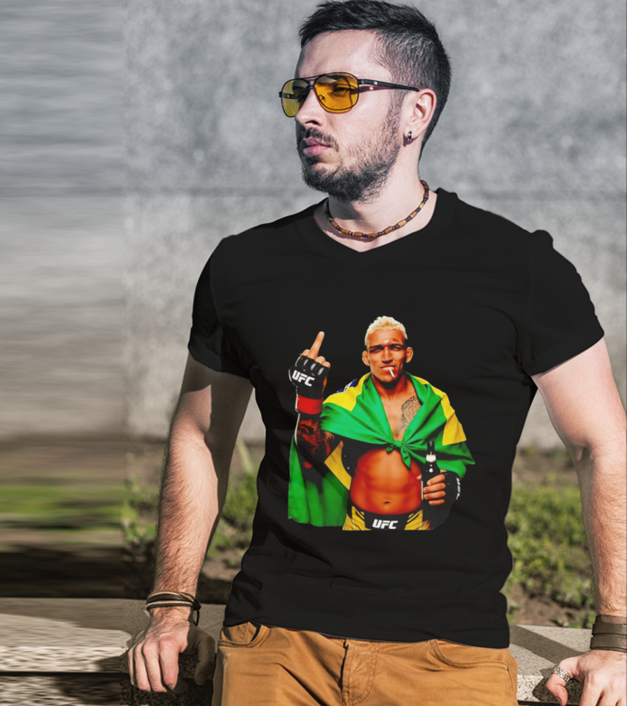Charles Oliveira UFC Middle Finger Brazilian Flag Fighter T-Shirt