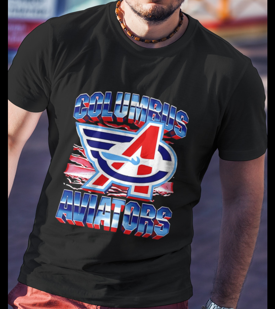 Columbus Aviators A Winged Logo American Flag T-Shirt