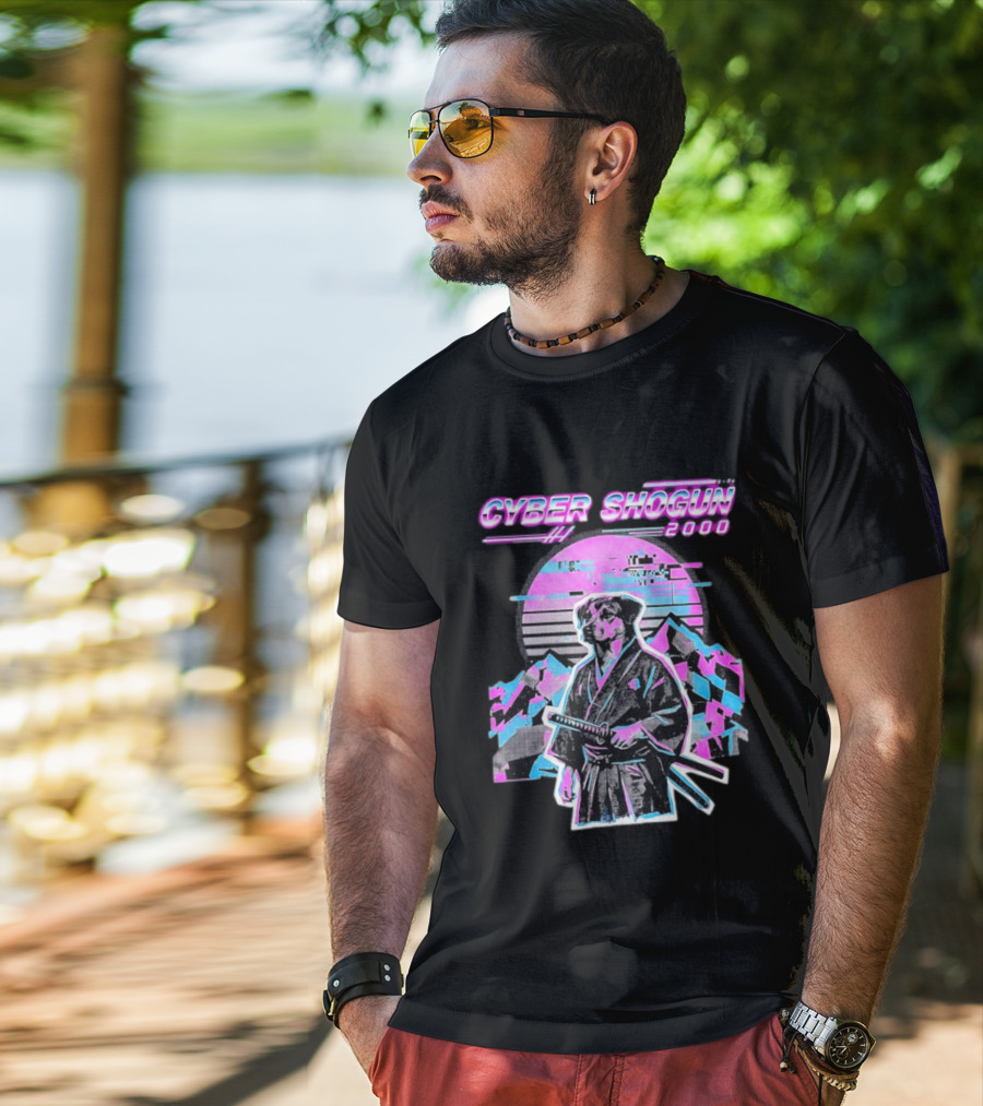 Cyber Shogun 2000 Samurai Dog Retro Synthwave Aesthetic T-Shirt
