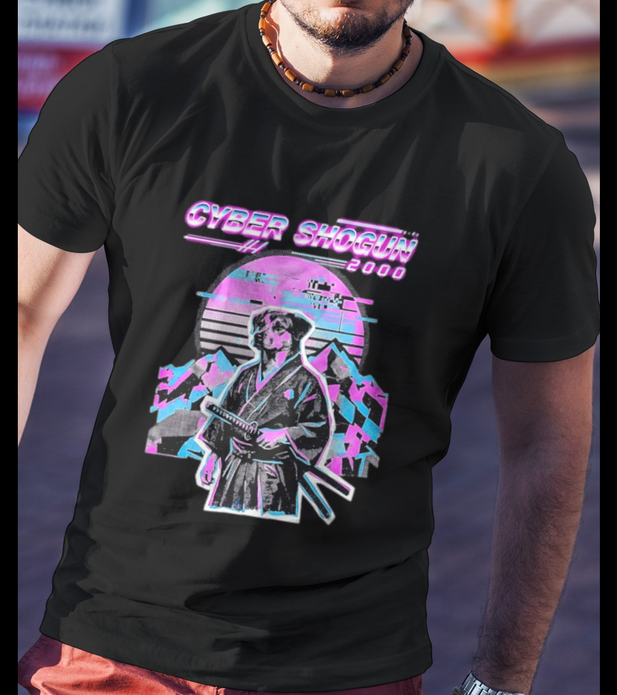 Cyber Shogun 2000 Samurai Dog Retro Synthwave Aesthetic T-Shirt